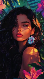 Tropical portrait with rim lighting and high saturation gradient rendering