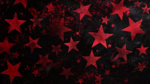 Red grunge stars scatter across textured black space.