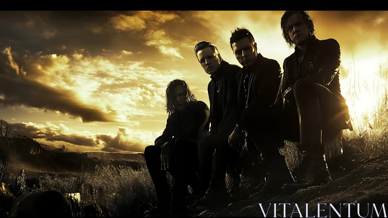 Cinematic rock portrait in golden hour backlit landscape framing.