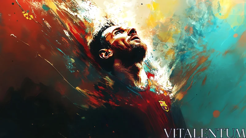 Male footballer portrait dissolves into bright paint streaks