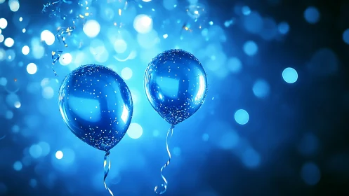 Magical Blue Balloons Float in Sparkling Wonder.