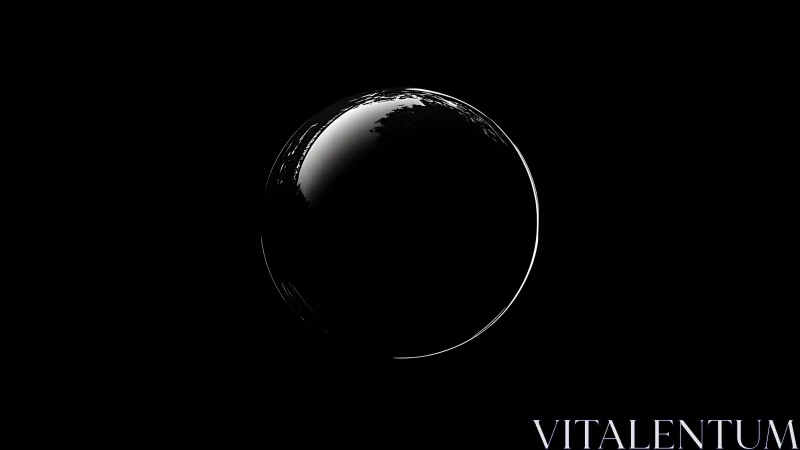 Glossy black sphere isolated against uniform dark background.