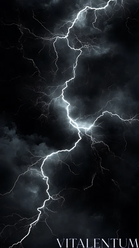 Vertical cloud-to-ground lightning discharge in turbulent stormfield.