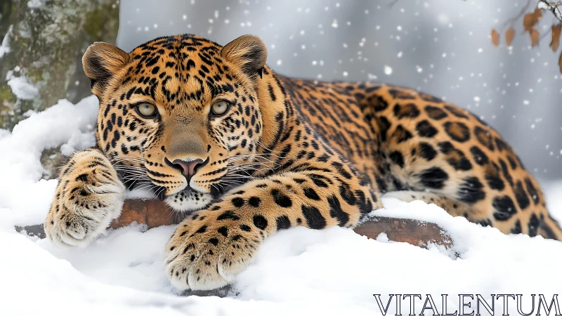 Leopard's Winter Vigil: Golden Guardian Stalks Through Crystalline Snow.