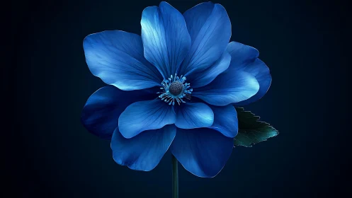 Blue flower blooming against darkness with luminescent petals