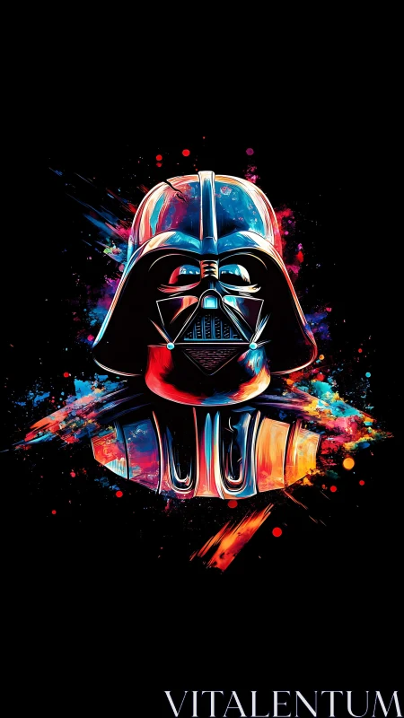 Neon-lit sci-fi helmet glows against inky cosmic void