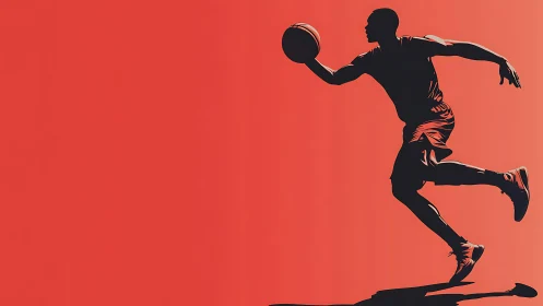 Silhouetted basketball player performs running dribble motion