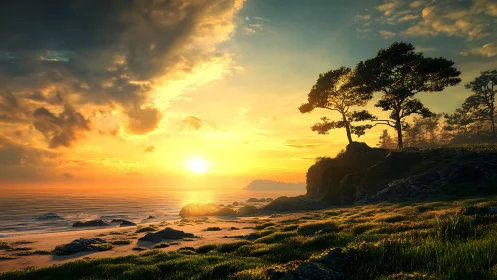 Coastal cliff shoreline under golden-hour low sun illumination