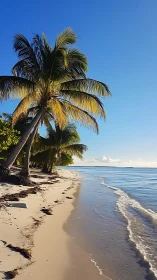 Tropical Solitude: Palm's Geometric Dance with Sand and Sea.