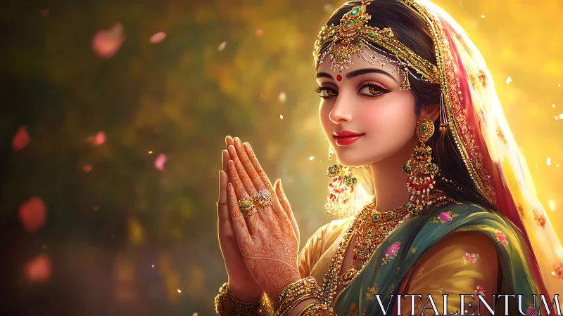 Elegant Indian Woman in Traditional Attire, Digital Art Portrait.