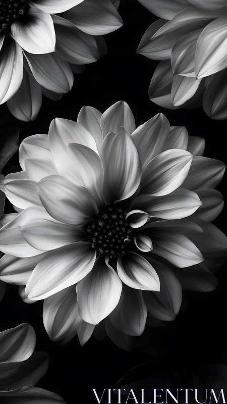Monochromatic Dahlia Blooms Rendered in High Contrast Black and White