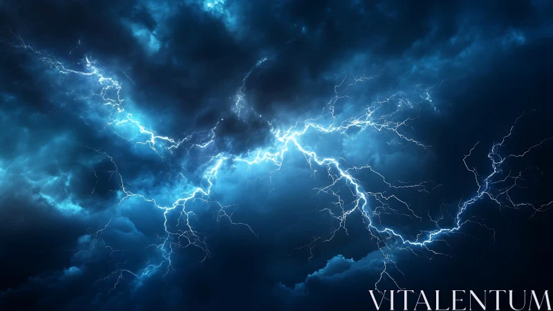 Electric night sky alive with branching blue lightning.