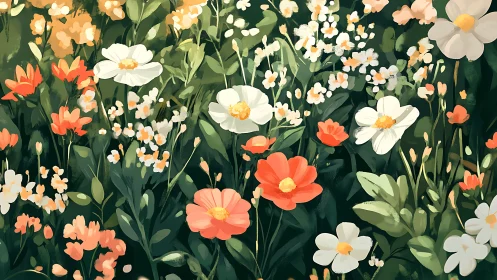 Layered floral composition with orange, white, and peach blooms on dark background