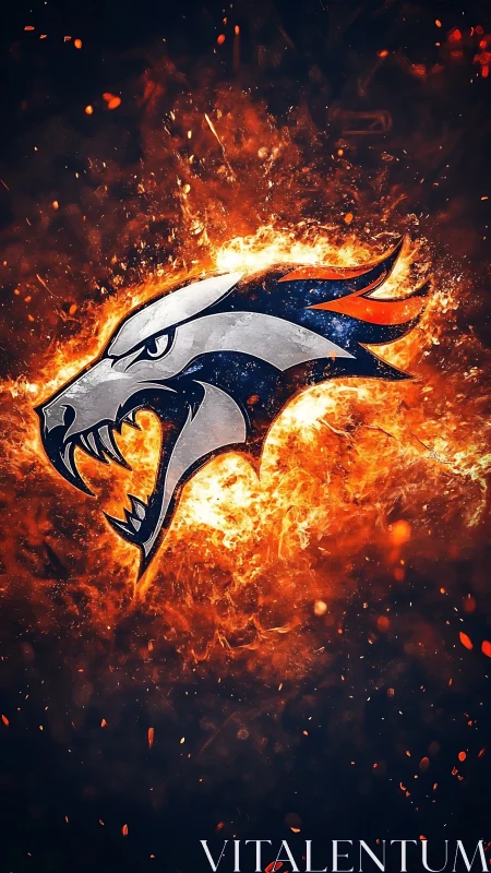 Aggressive stylized wolf emblem erupts from incandescent flames