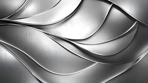 Abstract metallic waves pattern with brushed silver texture design.