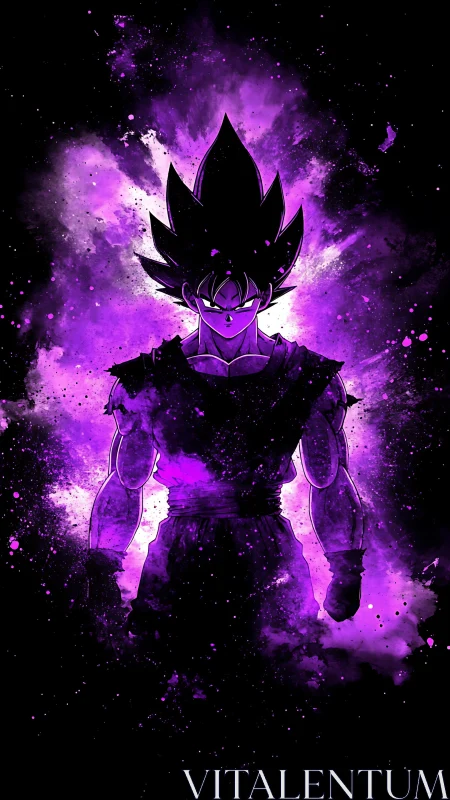 Cosmic warrior ignites within a storm of violet nebulae.