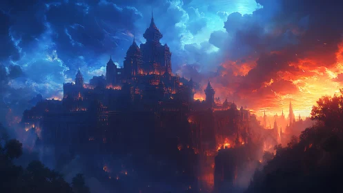 Bifurcated atmospheric citadel under dual-spectrum sky.