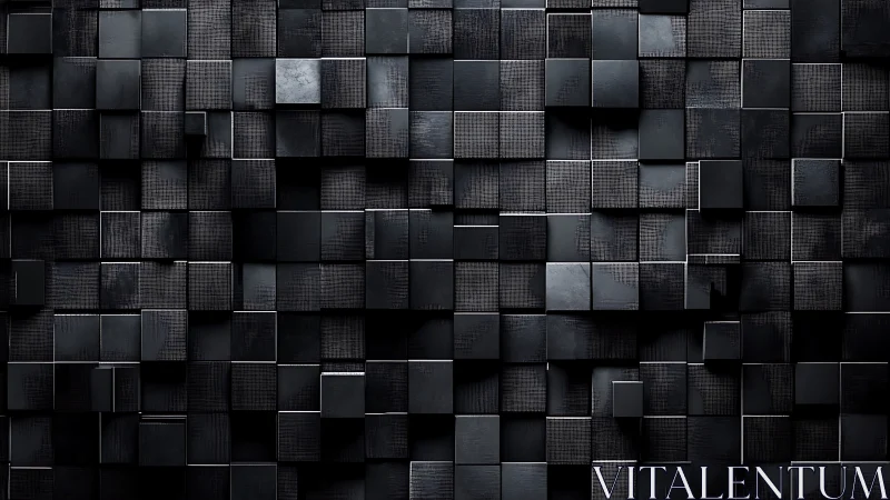 Modular black cube grid with high-relief geometric structure.