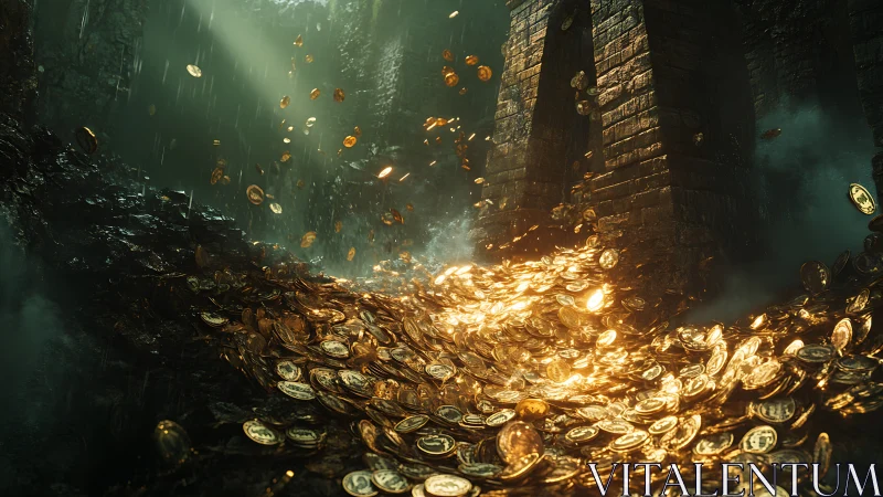Torrent of enchanted gold crashes through the ruined vault