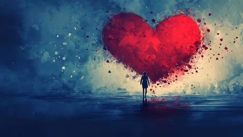 Solitary Figure Beneath Exploding Heart.