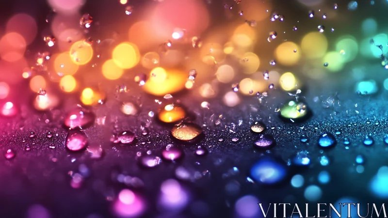Macro water droplets on multicolored illuminated surface.