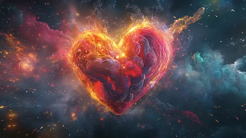 Fiery Heart Ablaze in Cosmic Space with Stellar Particles