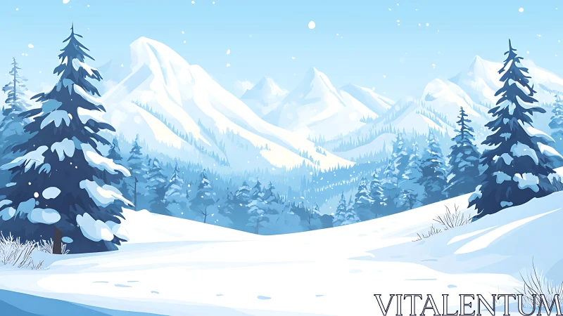 Layered conifer forest under alpine snowfield and diffuse skylight