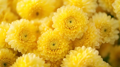 Yellow Chrysanthemums Blooming Close-Up. Dense Petals.