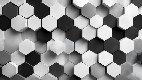 Monochrome hexagonal 3D wall surface with repeating modules.