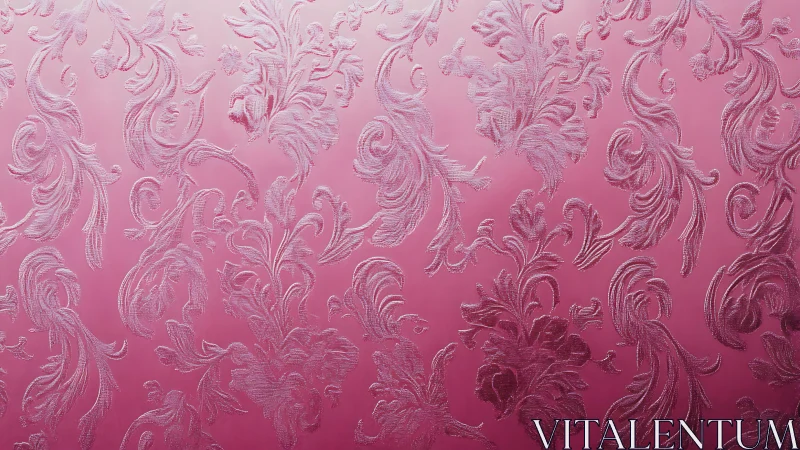 Embossed pink baroque damask scrollwork with tonal floral relief