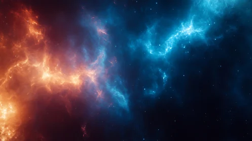 Nebula clouds show contrasting orange and blue ionized gas
