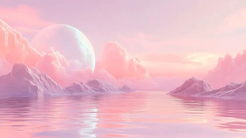 Dreamy cotton-candy horizon over a tranquil pink sea.