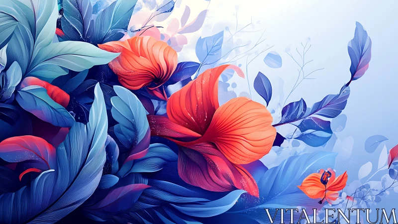 Vibrant Blooms Dancing in Blue Dreams.