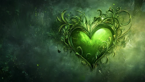 Luminous Heart Blooms with Ornate Verdant Elegance.
