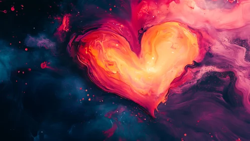 Luminescent Heart Form Rendered Through Flowing Gradient Fluid Dynamics