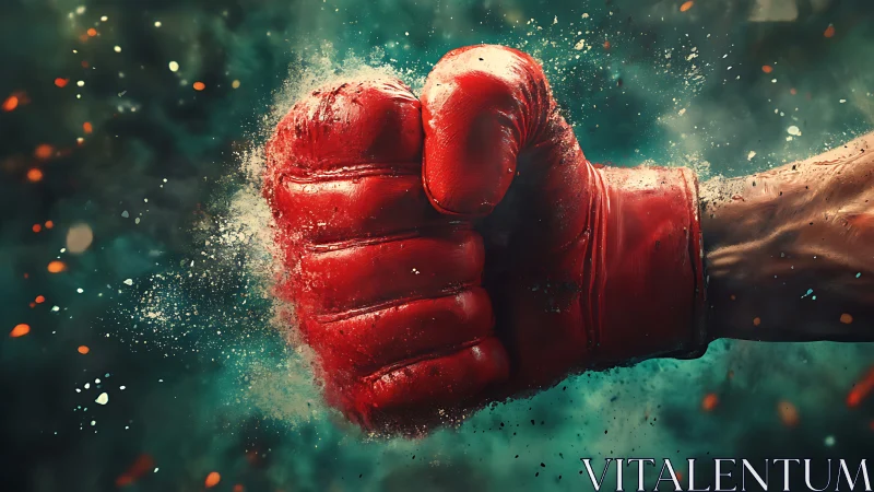 Red boxing glove delivering punch with explosion effect