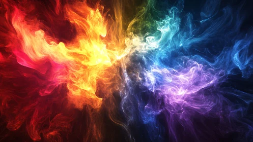 Chromatic nebula duel where firestorms court stardust.