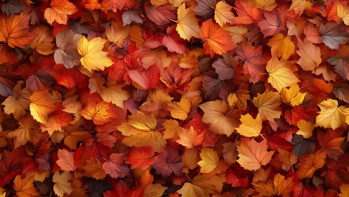 Cozy carpet of autumn leaves in glowing harvest colors.