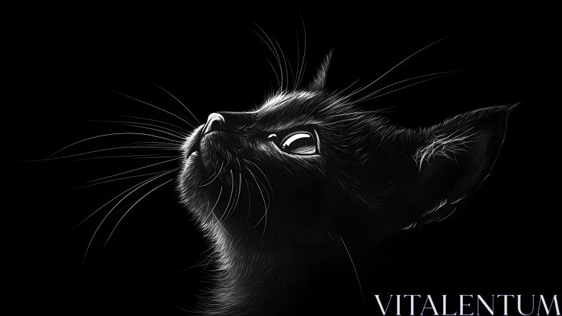 Black Cat Portrait in Expressive Line Art Style.