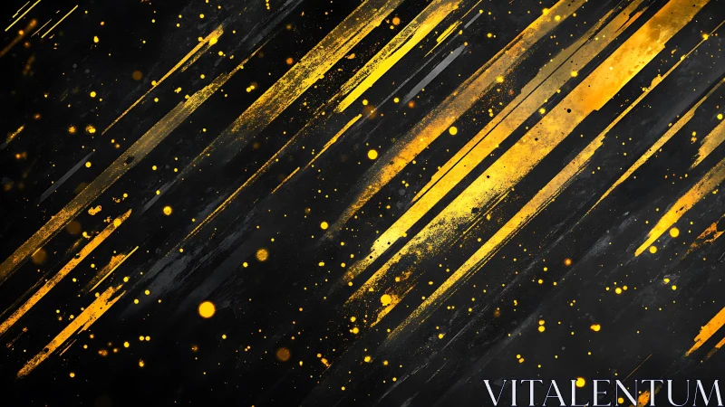 Abstract gold streaks on black background, dynamic modern art style.
