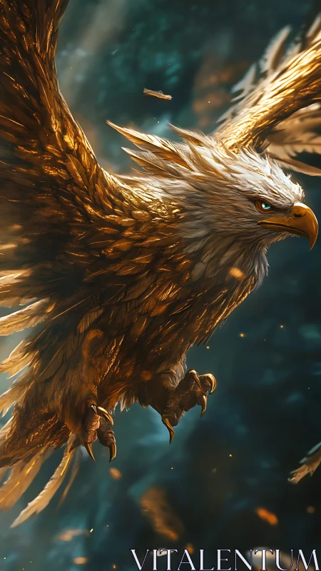 Majestic golden griffin soars through glowing stormlight