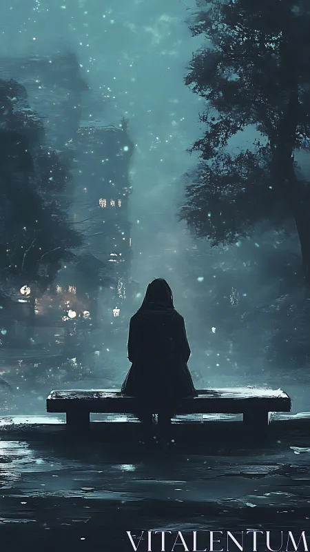 Midnight snowdrift cradles a lone dreamer on a bench