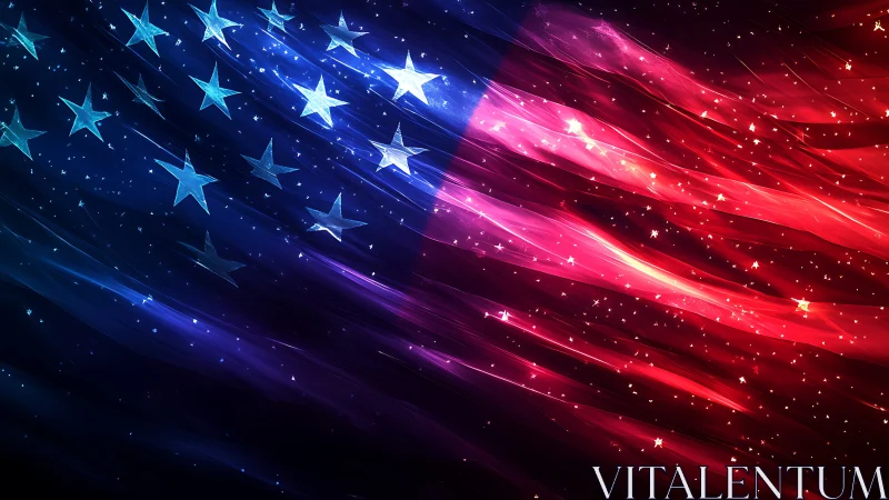 Abstract digital American flag rendered in luminous motion