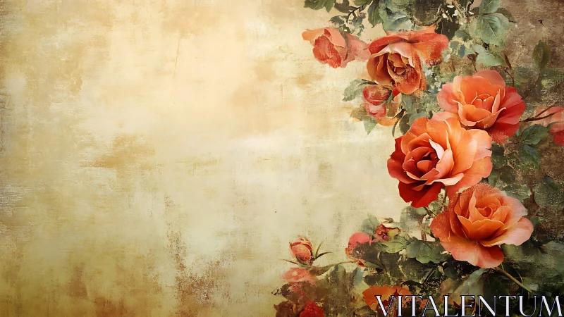 Soft vintage roses blooming against a warm faded backdrop.