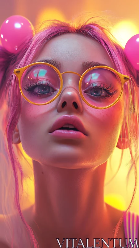Close-up neon portrait renders hyper-detailed pink-haired subject
