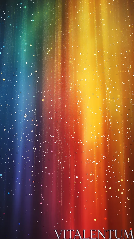 Vertical multicolor gradient with scattered white particle field.