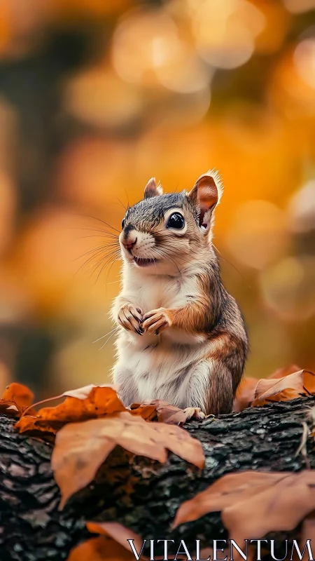 Autumn squirrel stands like a tiny storyteller among leaves.
