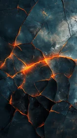 Molten fault lines carve firelit veins through dark stone.