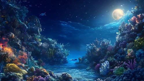 Moonlit coral cove shimmering with peaceful underwater magic.