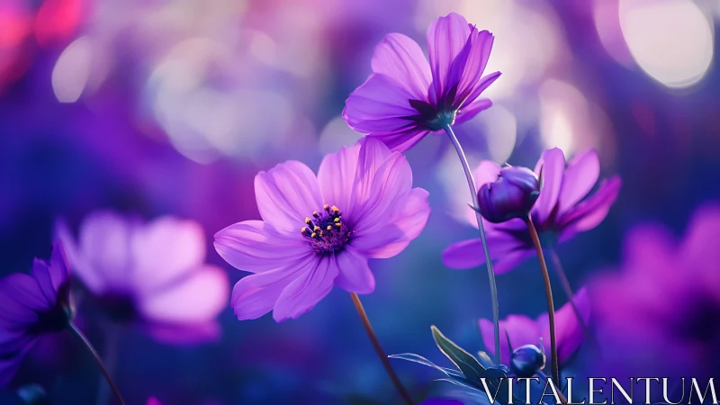 Violet Cosmos Dances—Luminous Petals Against Ethereal Gradients